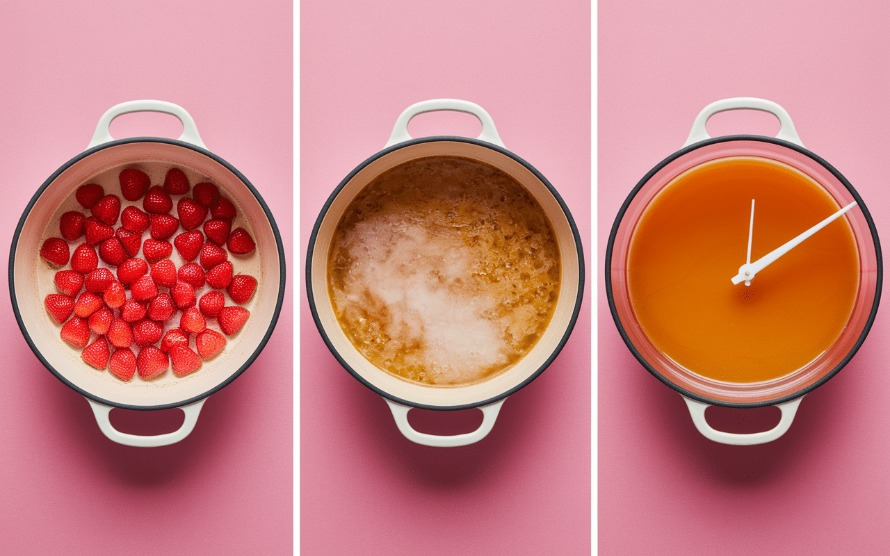 Recette confiture de fraise avec peu de sucre étape cuisson pot