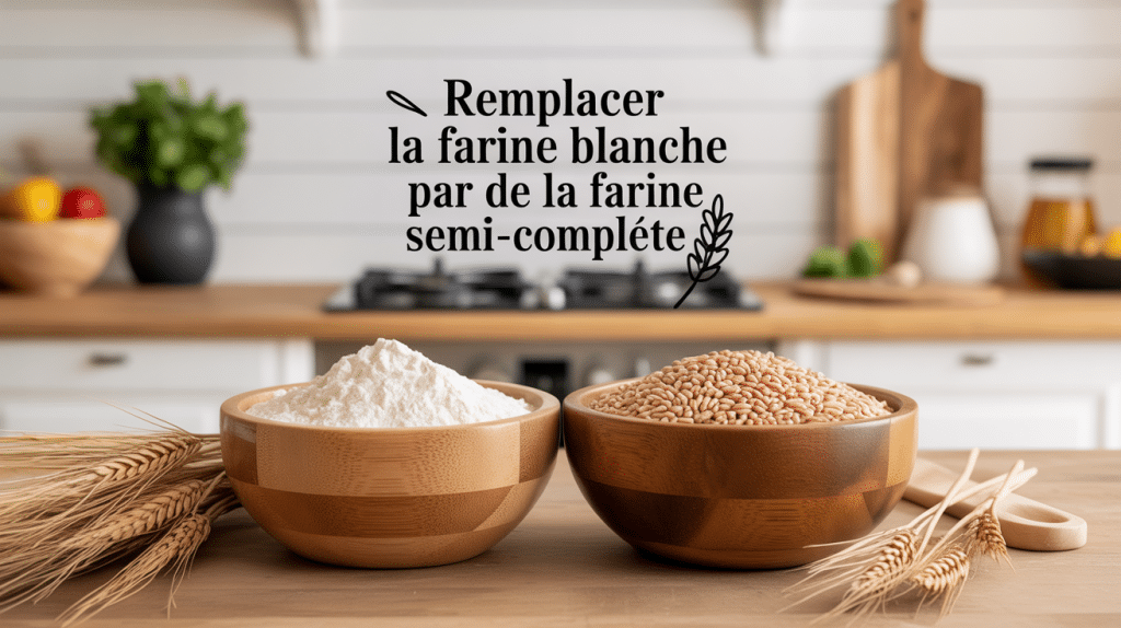 Remplacer farine blanche par farine semi complète bol pâte cuisine