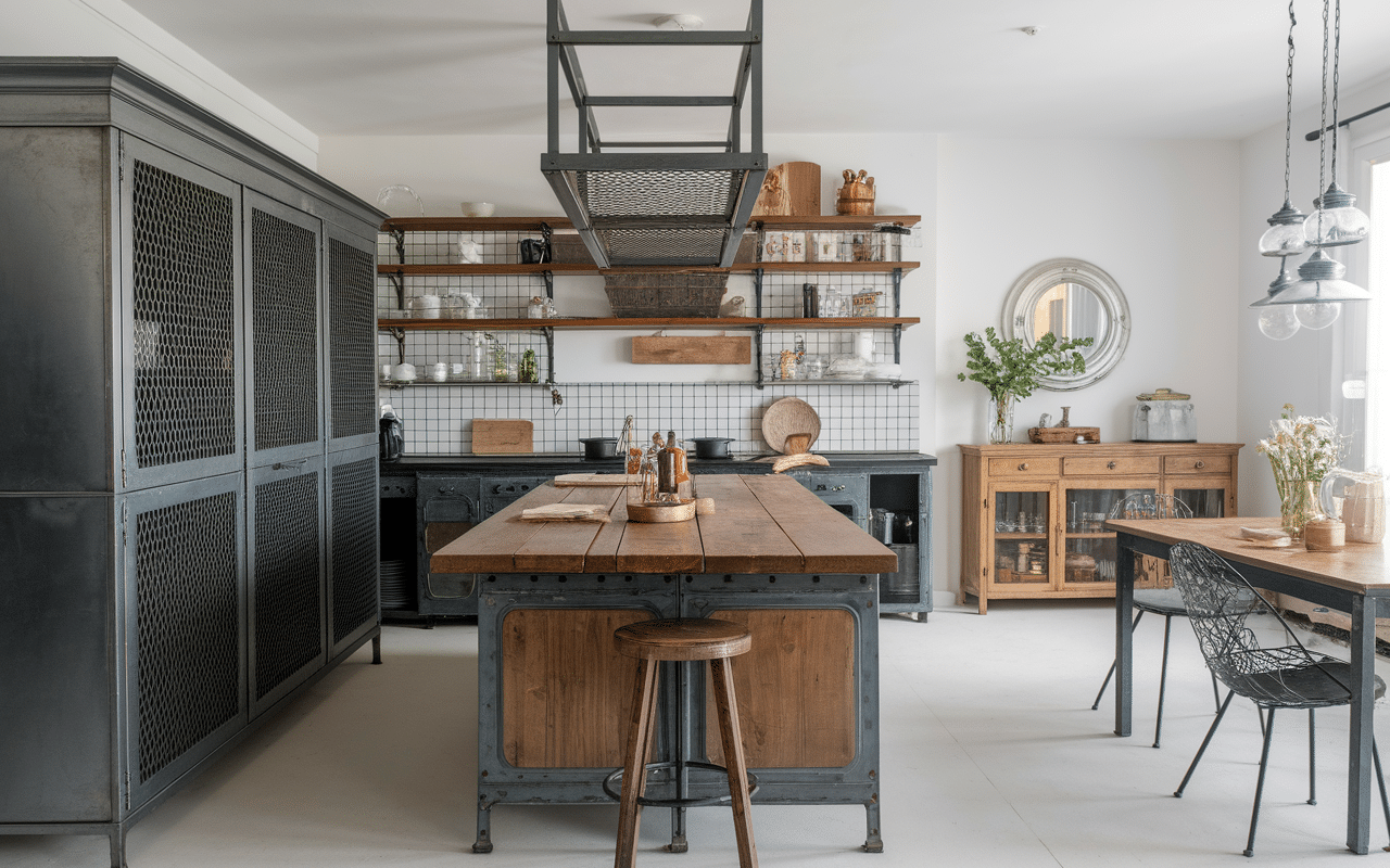 Cuisine style industriel vintage amenagement meubles retro