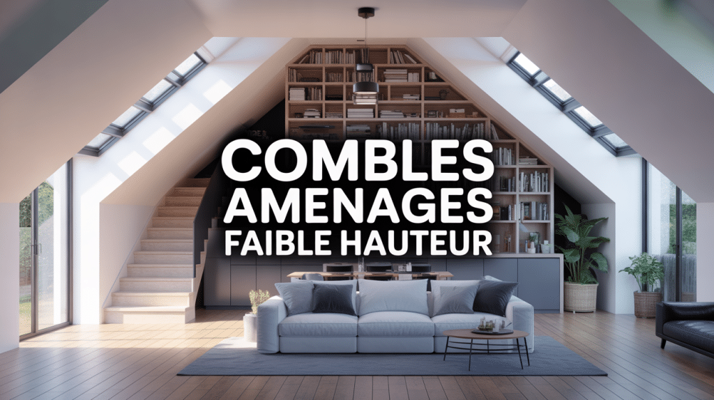 Vue de maison, combles aménagés faible hauteur, rangements et escalier compact