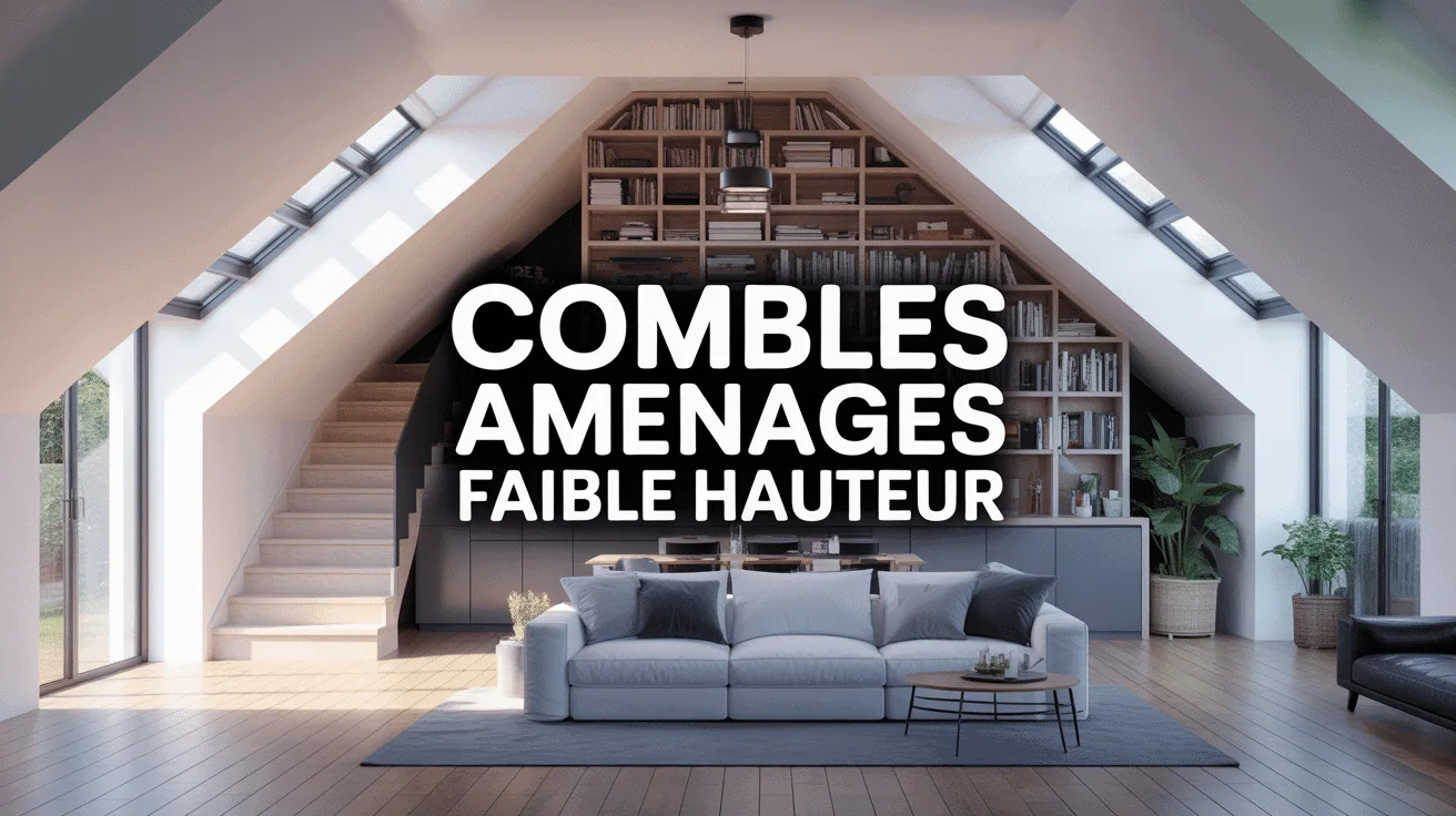 Vue de maison, combles aménagés faible hauteur, rangements et escalier compact