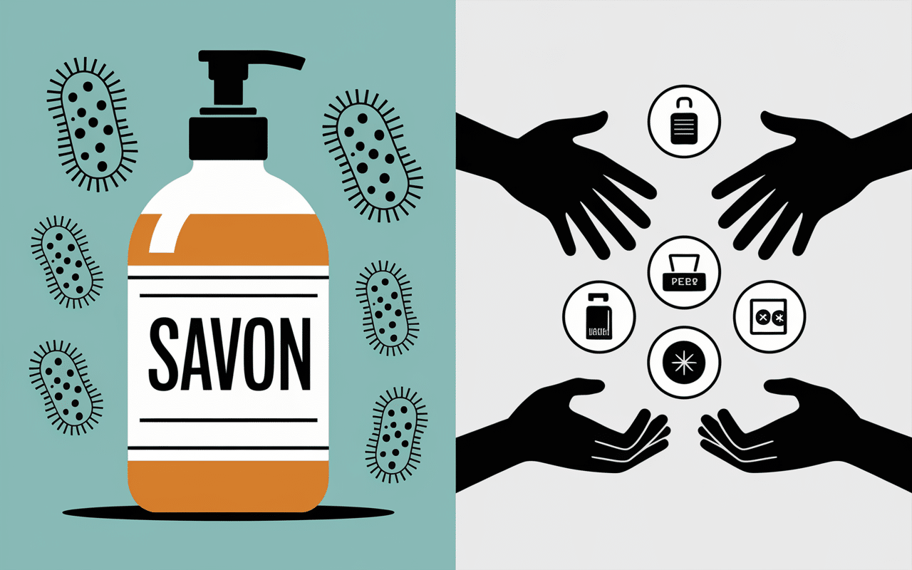 Comparaison distributeur de savon propre et savon classique sale
