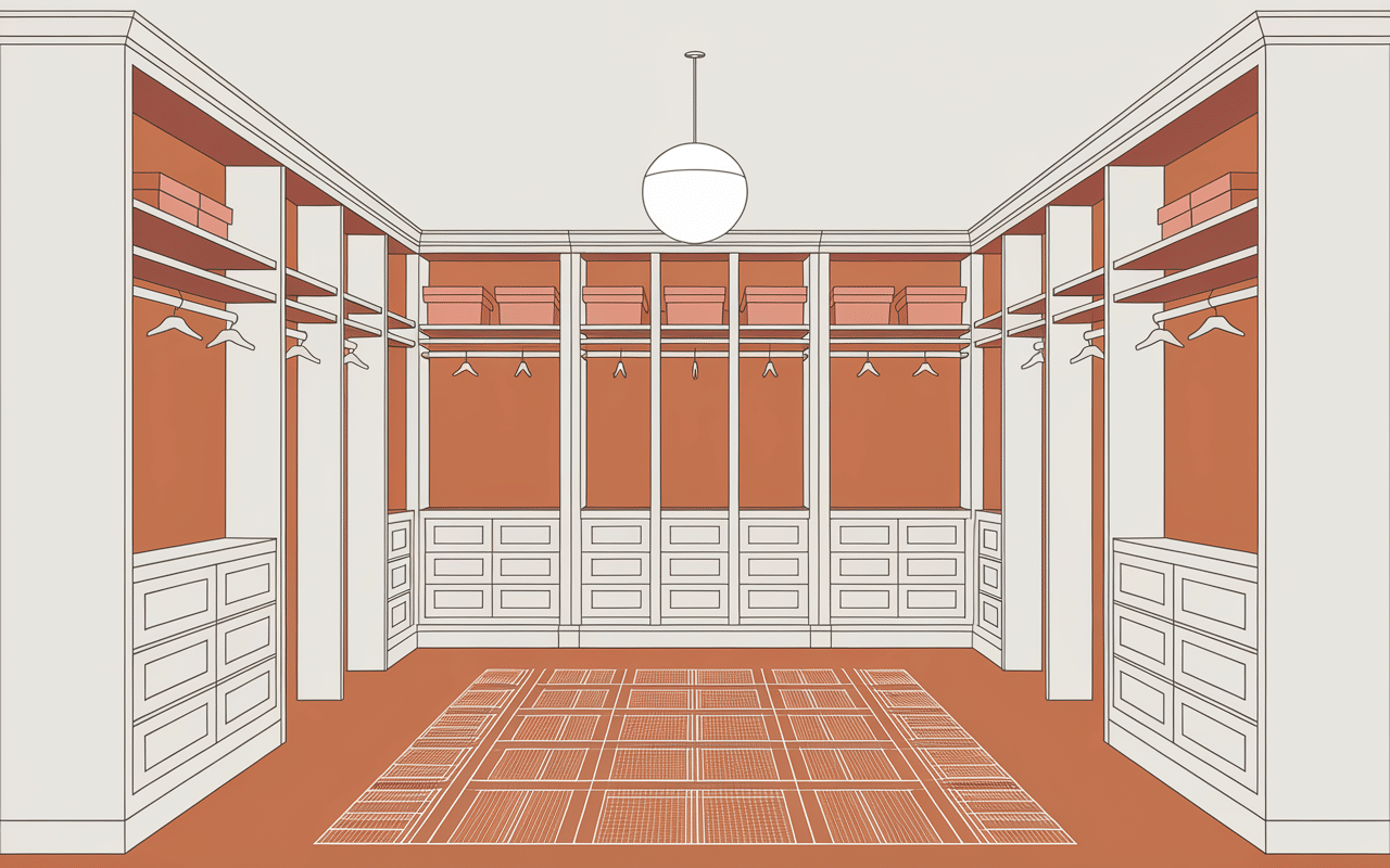 plan dressing fait maison avec rideau zones rangement