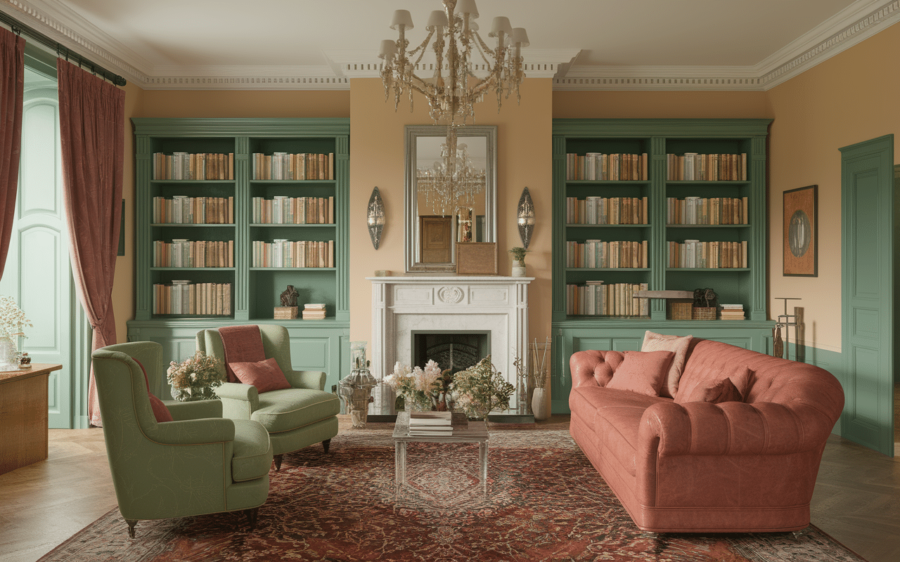 intérieur maison anglaise typique canapé club bibliothèque