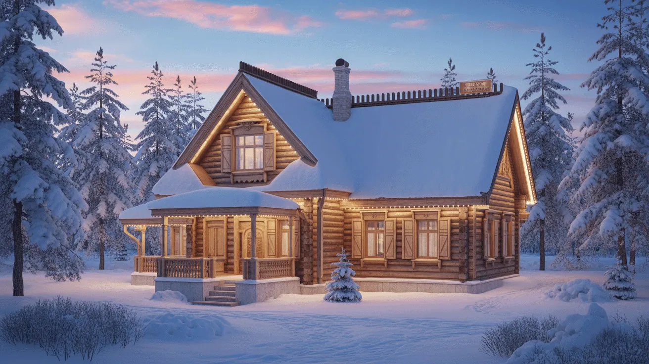 maison en bois de russie traditionnelle sous la neige