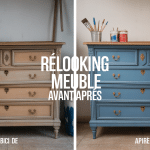 Meuble relooké avant apres commode transformée peinture bleu et doré