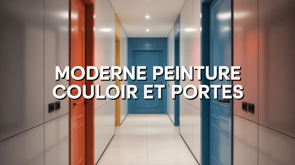 Couloir moderne avec peinture contemporaine sur portes et murs