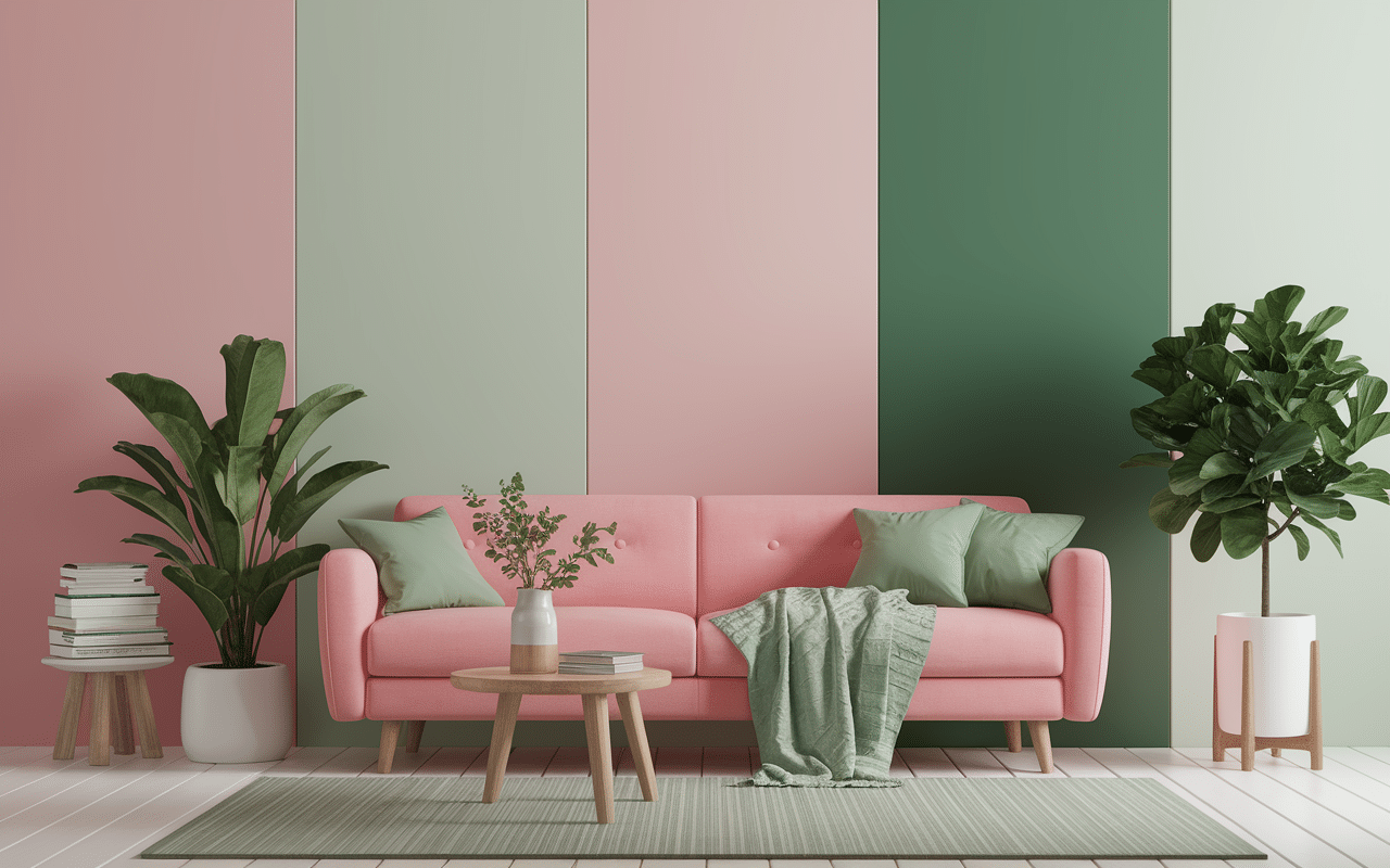 Nuancier peinture rose et vert chambre