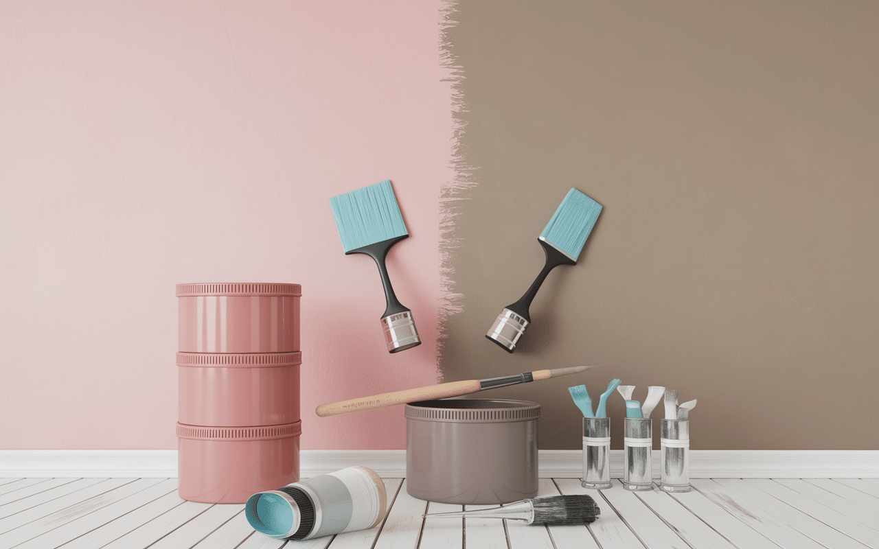 Application murale peinture rose poudré et taupe