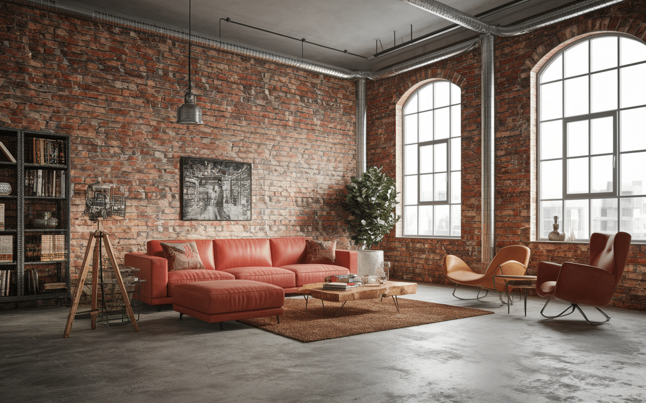 Loft industriel avec tapis pour style industriel