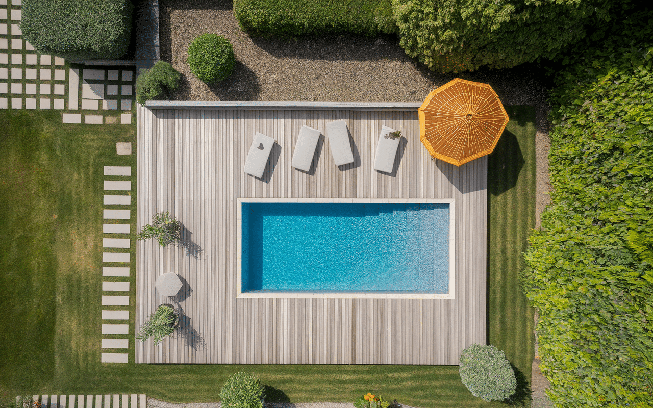 plan technique terrasse avec piscine en bois