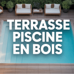 terrasse avec piscine en bois vue aerienne