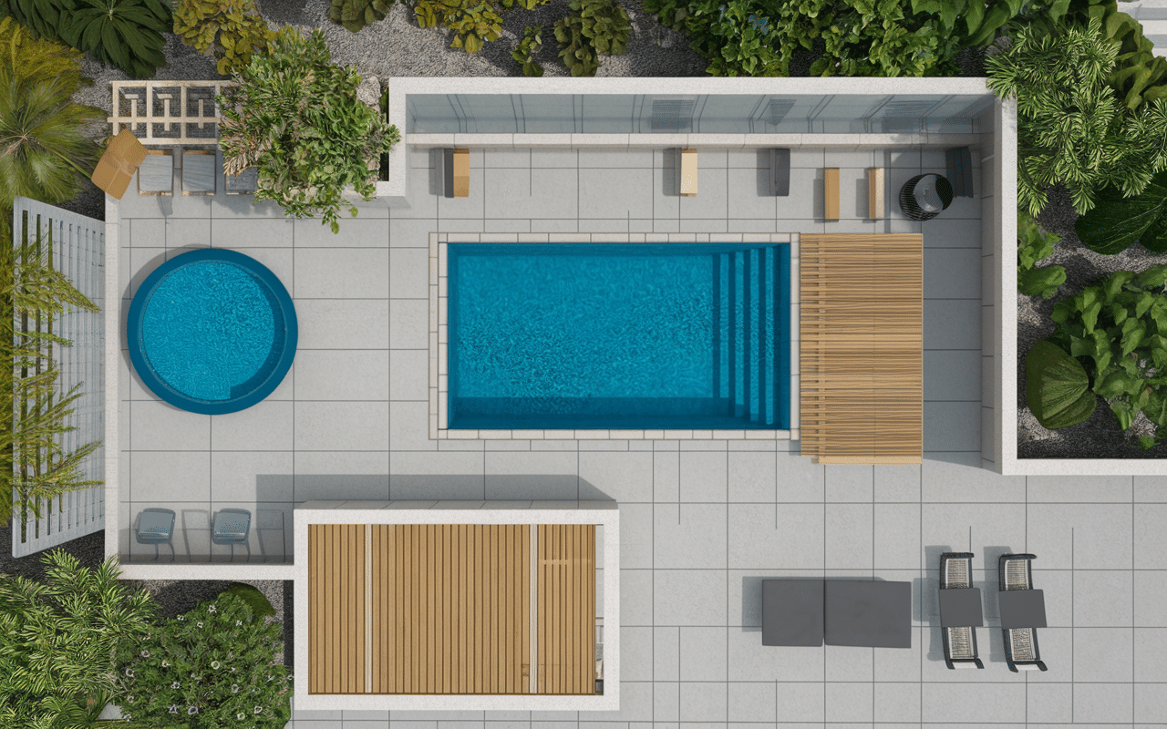 Piscine sur une terrasse tubulaire bois spa dimensions