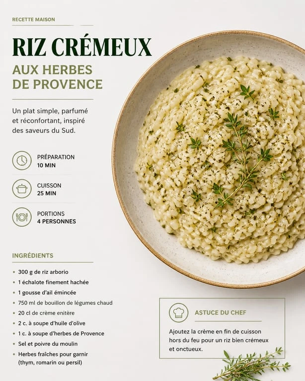Riz crémeux aux herbes de Provence en accompagnement