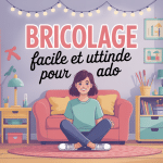 Illustration d'ado entouré d'objets bricolés chambre moderne