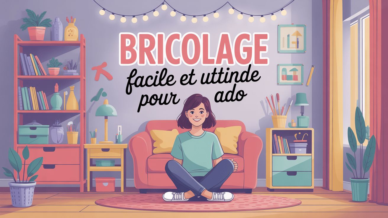 Illustration d'ado entouré d'objets bricolés chambre moderne