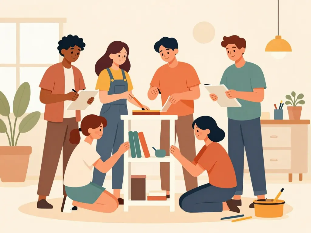 Ados famille amis collaborent bricolage utile et facile
