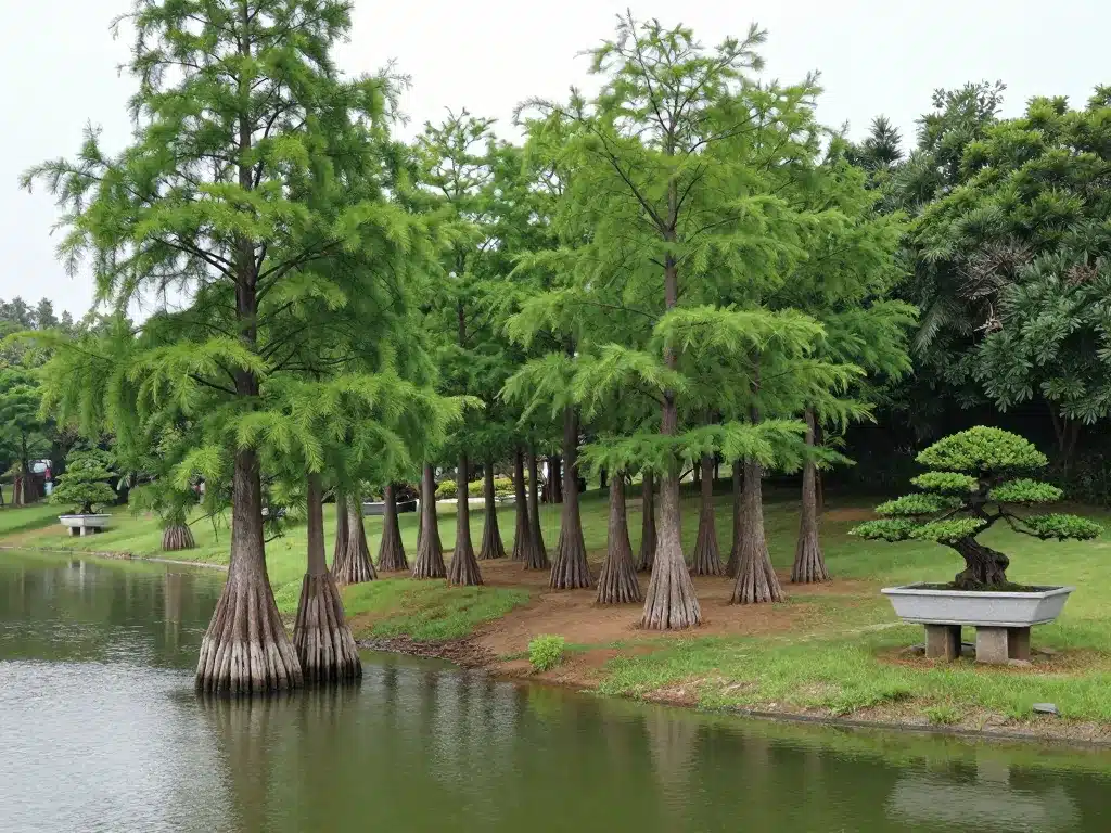 cyprès chauve paysage racines aériennes parc bonsaï
