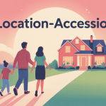 Illustration d'une famille avançant vers une maison, mise en avant des pièges de la location-accession