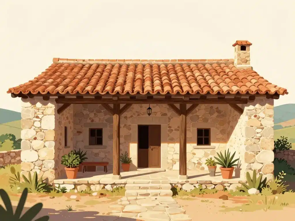 maison sarde structure pierre et toit en tuiles