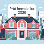 Illustration famille et banquier autour d'une maison, nouvelles conditions pour obtenir un prêt immobilier