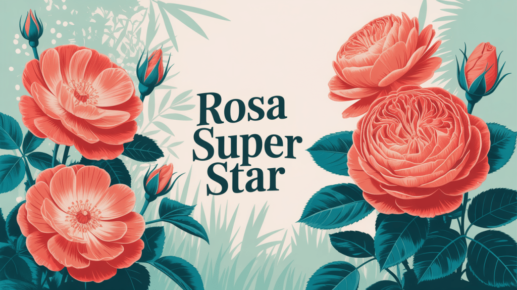 illustration du rosier rosa super star fleurs orange saumon jardin