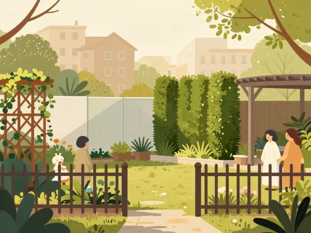 illustration solutions pratiques terrasse vue plongeante sur voisin