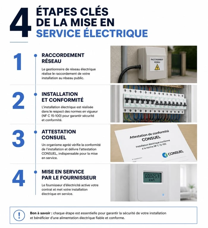 Étapes de la mise en service d'une installation électrique