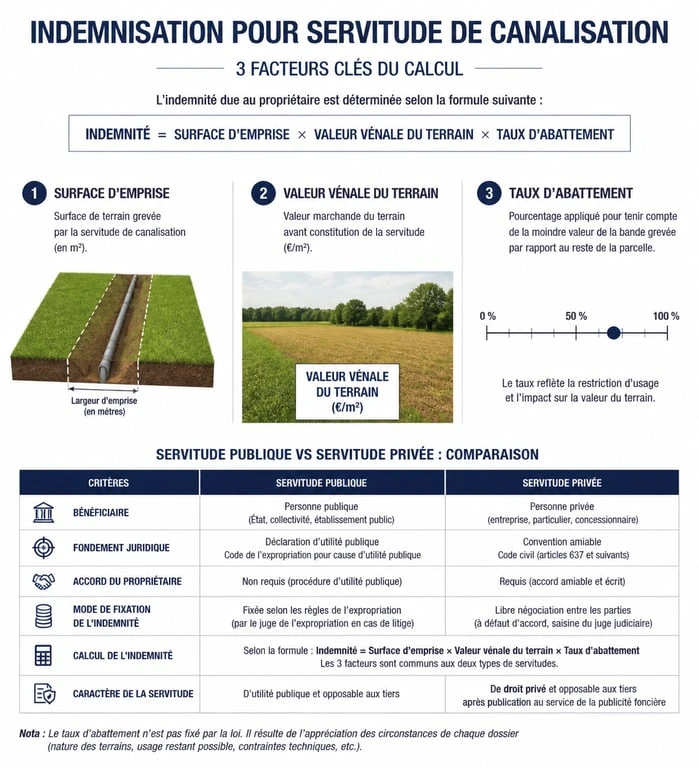 Infographie sur le calcul du montant d'indemnisation pour servitude de canalisation