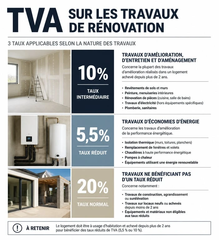 Tableau récapitulatif des taux de TVA pour les travaux maison impots