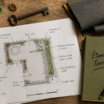 étanchéité terrasse privative copropriété, plan et outils sur bureau