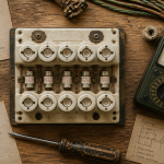 ancien tableau électrique avec fusible sur plan de travail