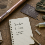 soudure à froid cuivre sur plan de travail atelier