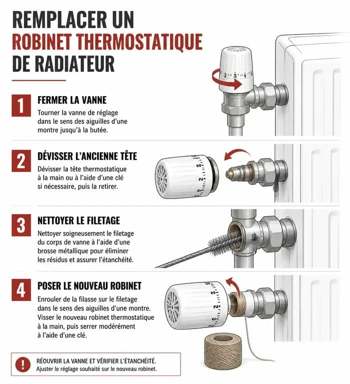 Étapes pour changer un robinet thermostatique de radiateur soi-même
