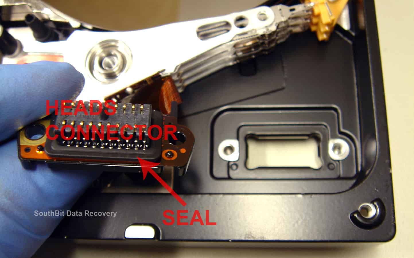 Hard drive head connector with rubber seal