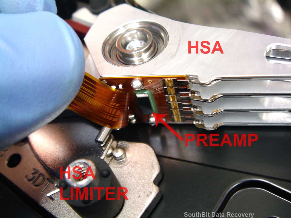 Hard drive preamp chip on the head stack assembly