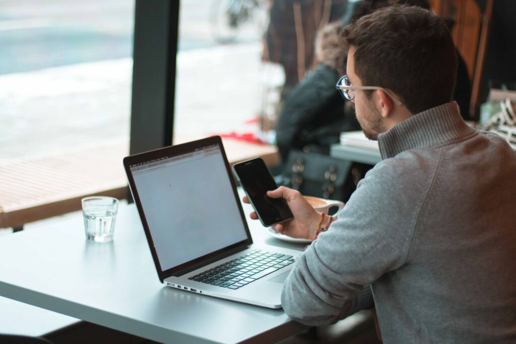laptop user with data