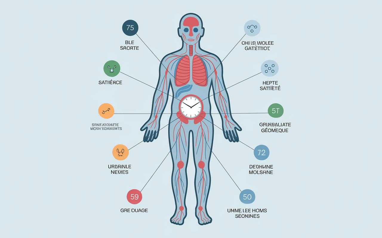 Schéma coupe faim et satiété dans estomac