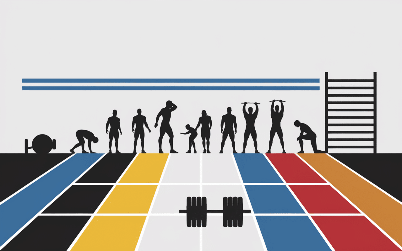 Variantes dumbbell snatch progression poids silhouettes athlètes salle de sport