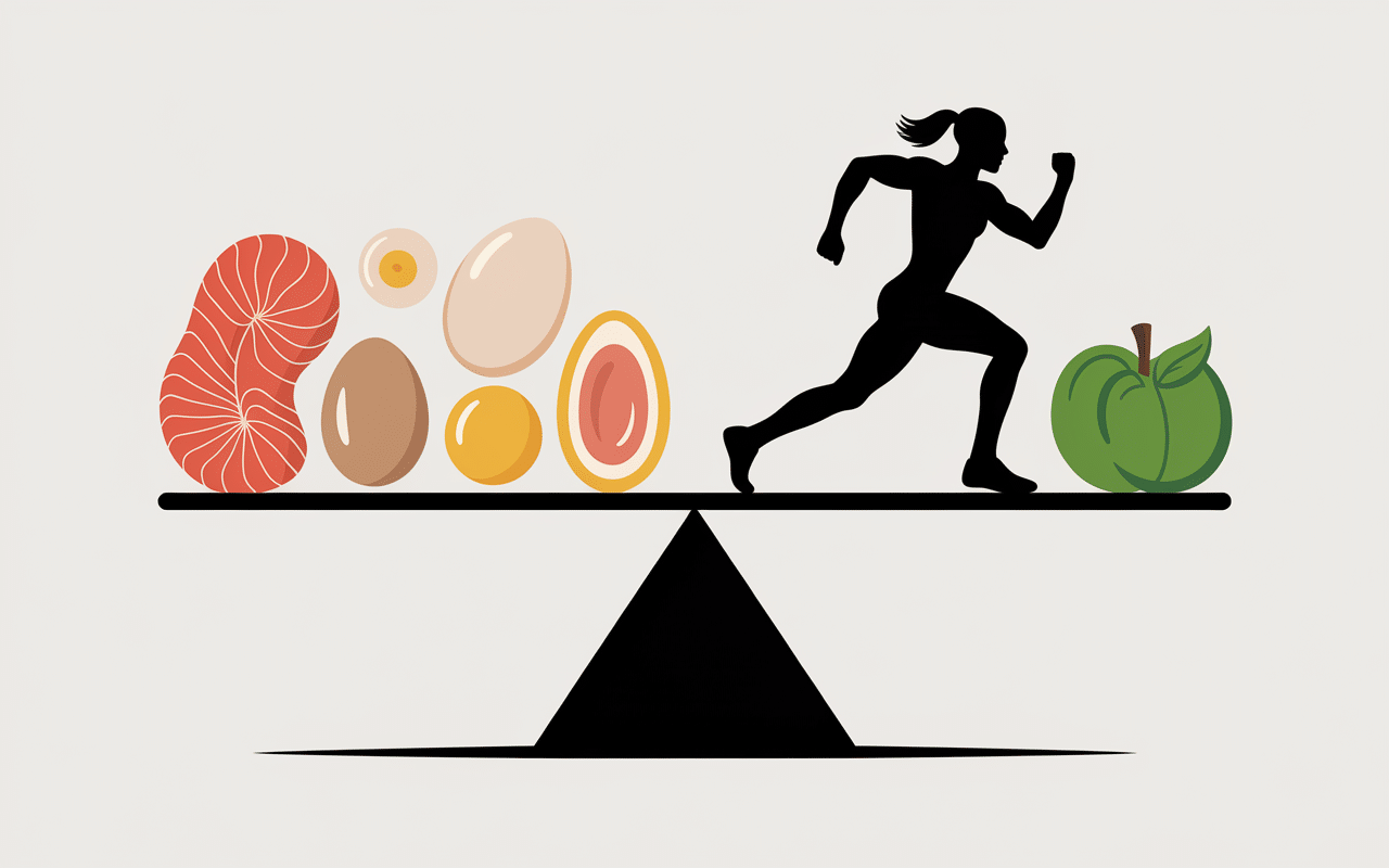 Balance nutritionnelle avec aliments protéinés et athlète