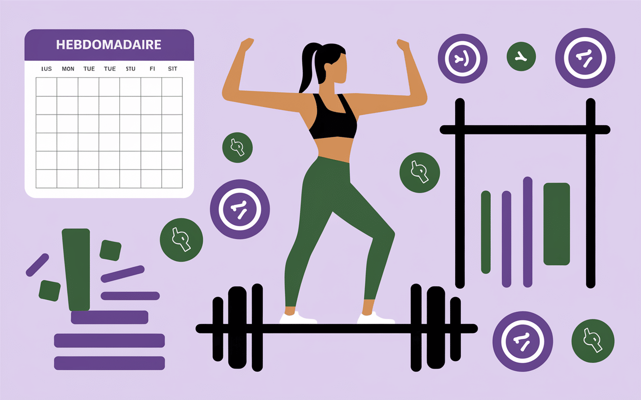 Planning entraînement hip thrust fessiers avec icônes gym