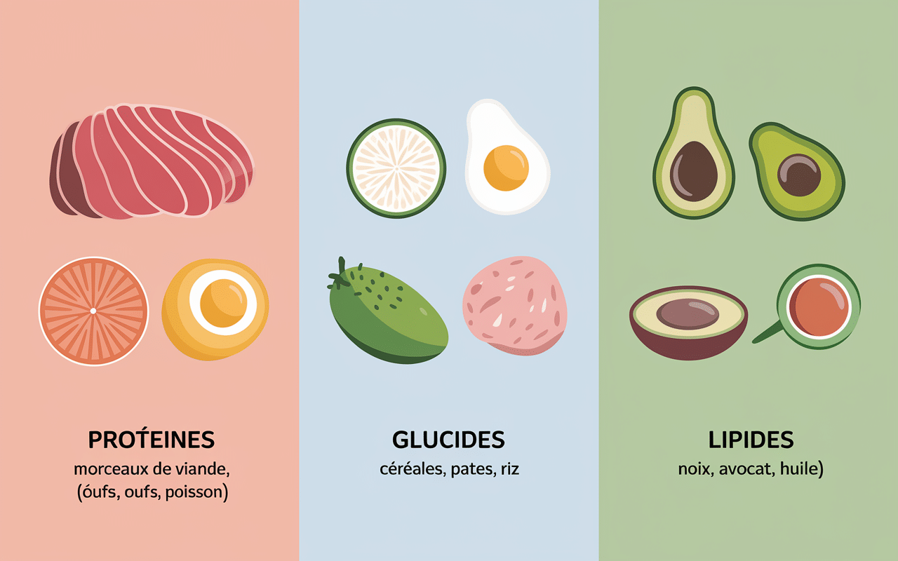 infographie macronutriments aliments pour prise de masse proteines glucides lipides