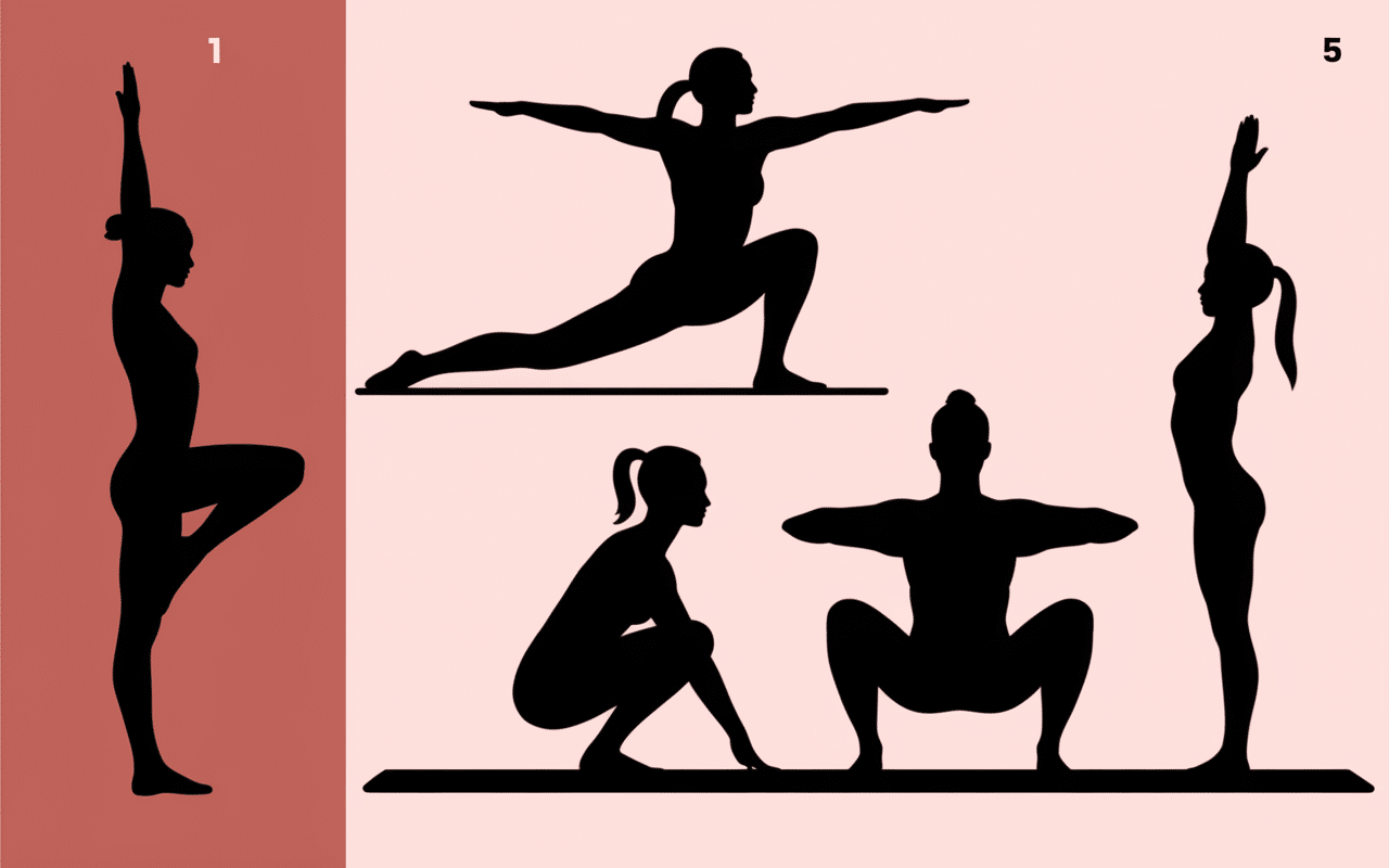 5 exercices pilates au mur débutants silhouettes numérotées