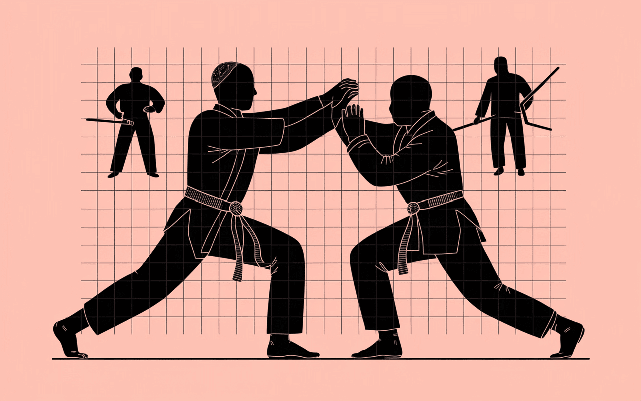 Illustration schématique des techniques de sambo avec projections et clés