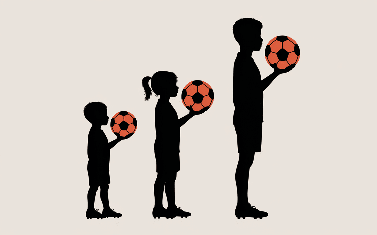 Silhouettes enfants avec ballons foot adaptés à l'âge