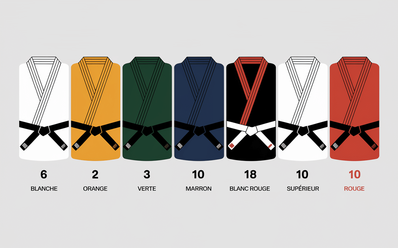 Infographie sur la progression des ceintures de judo.