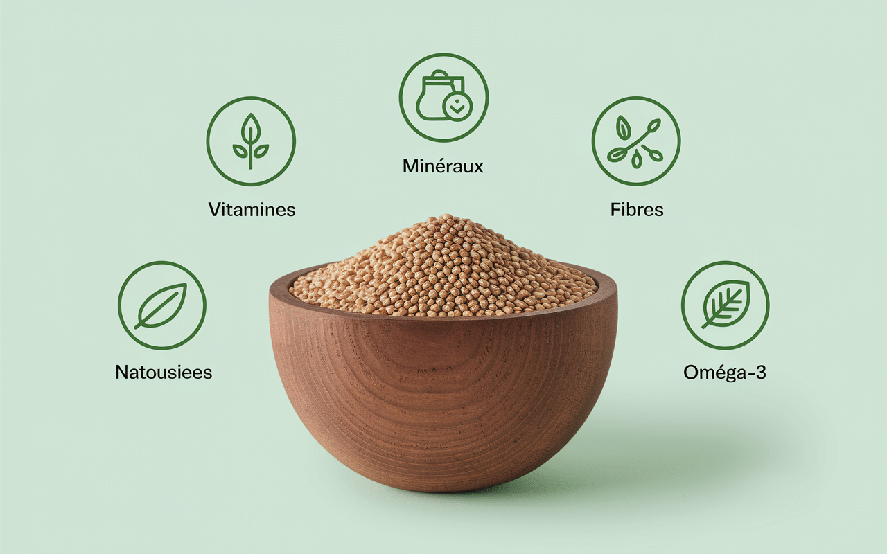 Graines de lin moulues et infographie nutriments bienfaits