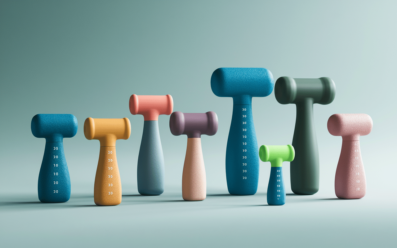 Collection de hand grips variés sur surface neutre