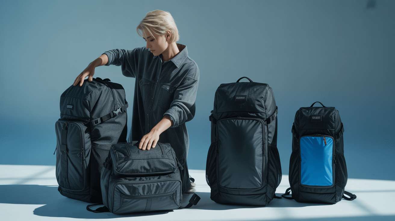 Personne comparant sacs a dos pour le sport sur fond clair