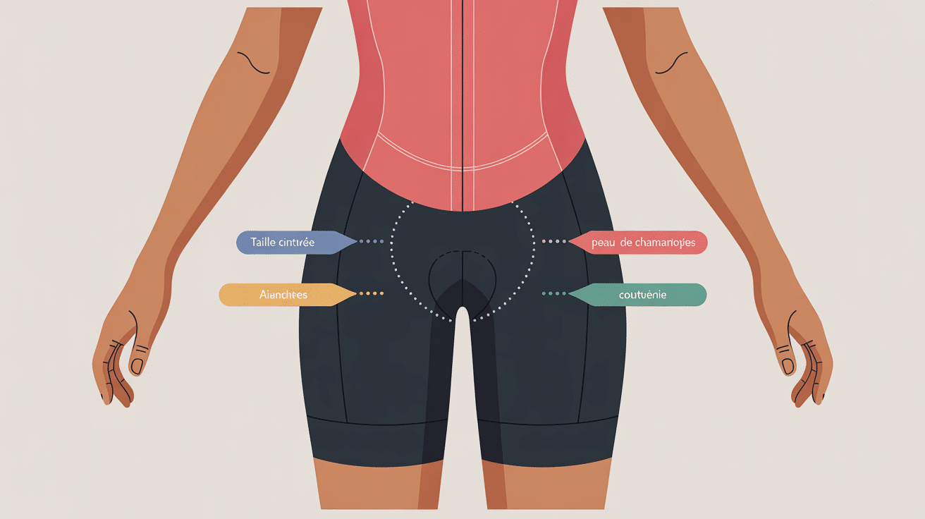Schema technique du cuissard velo pour femme anatomique